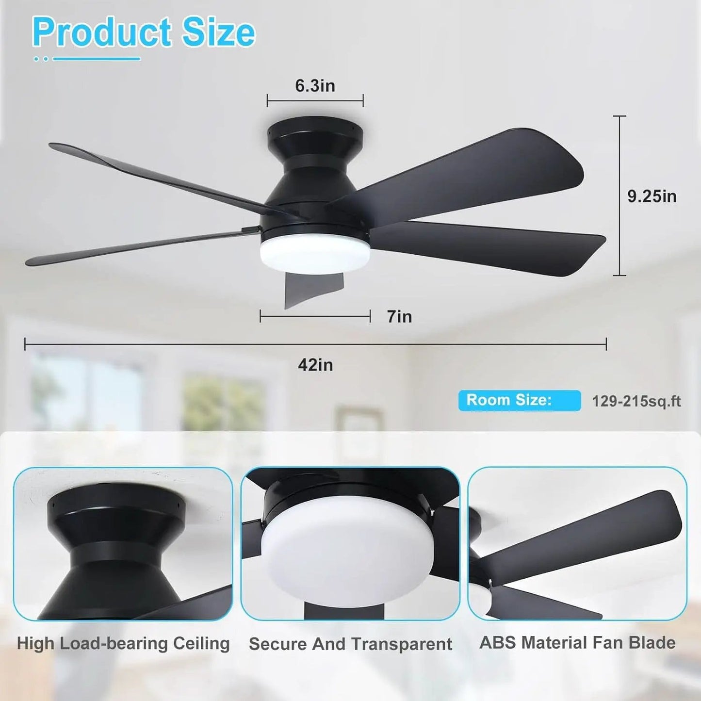 42 Inch Ceiling Fan With Dimmable LED Light Remote from PriceLows™