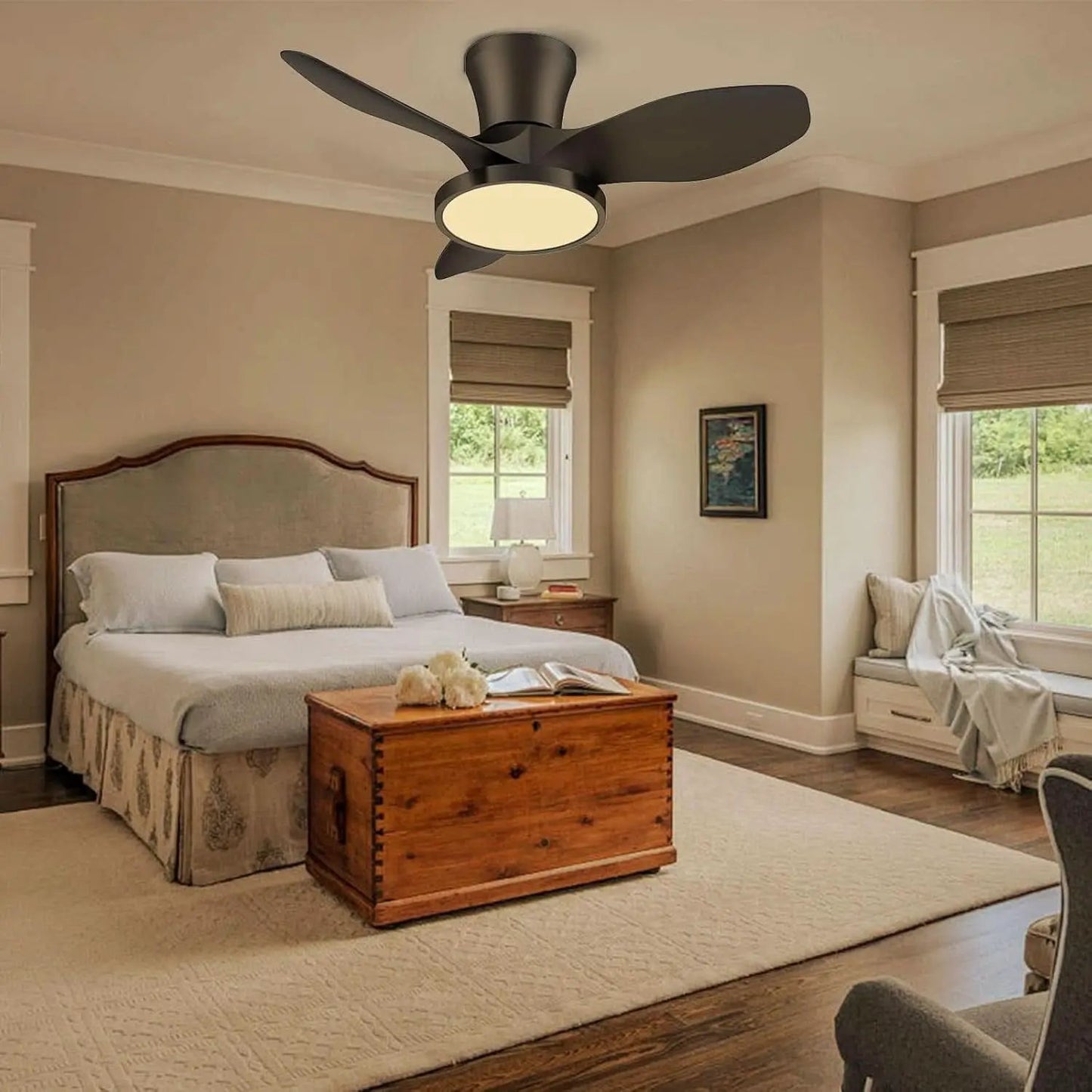 32 Inch Quiet Ceiling Fan With LED Light And Remote from PriceLows™