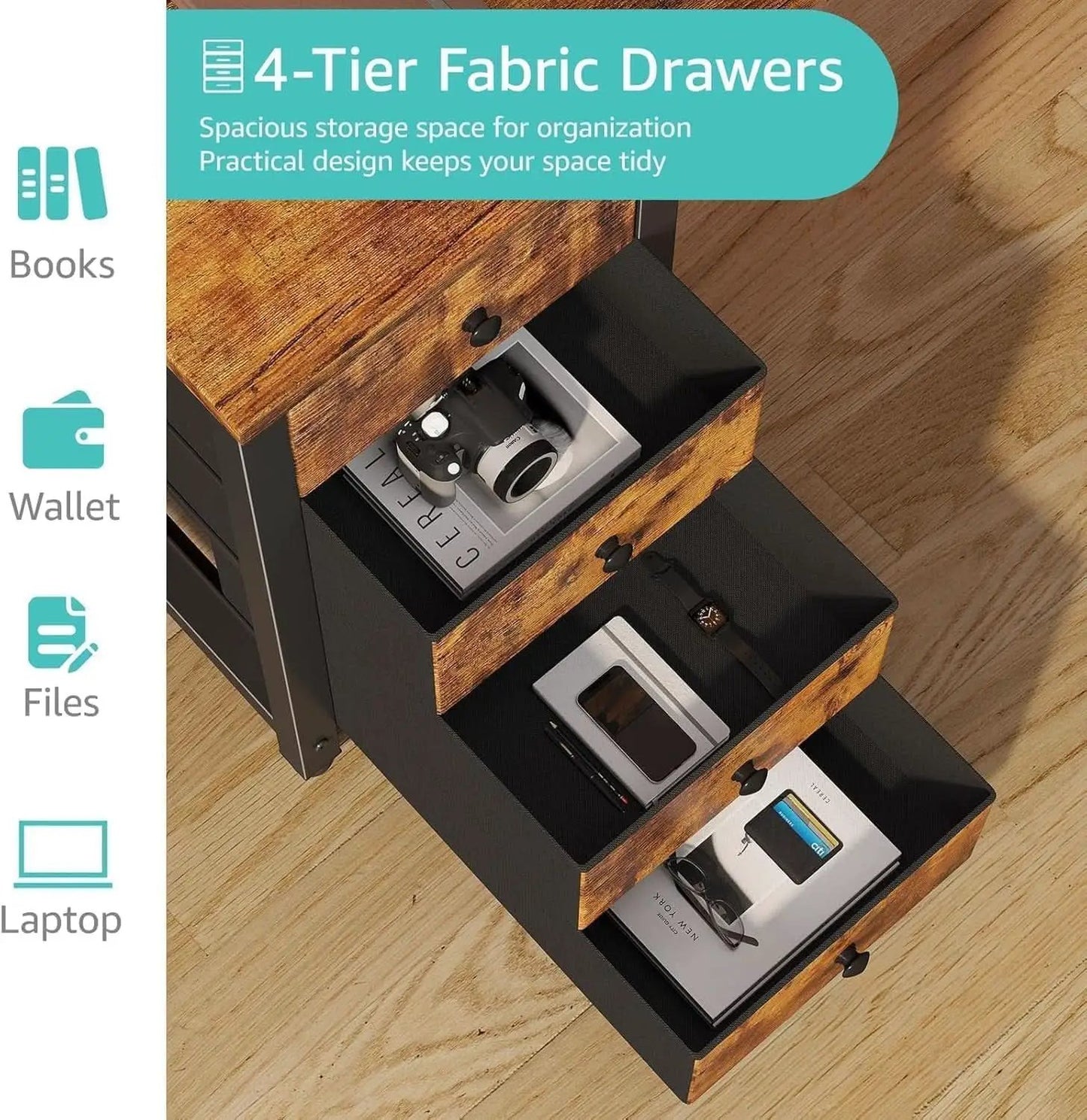 55 Inch Computer Desk With Fabric Drawers Home Office from PriceLows™