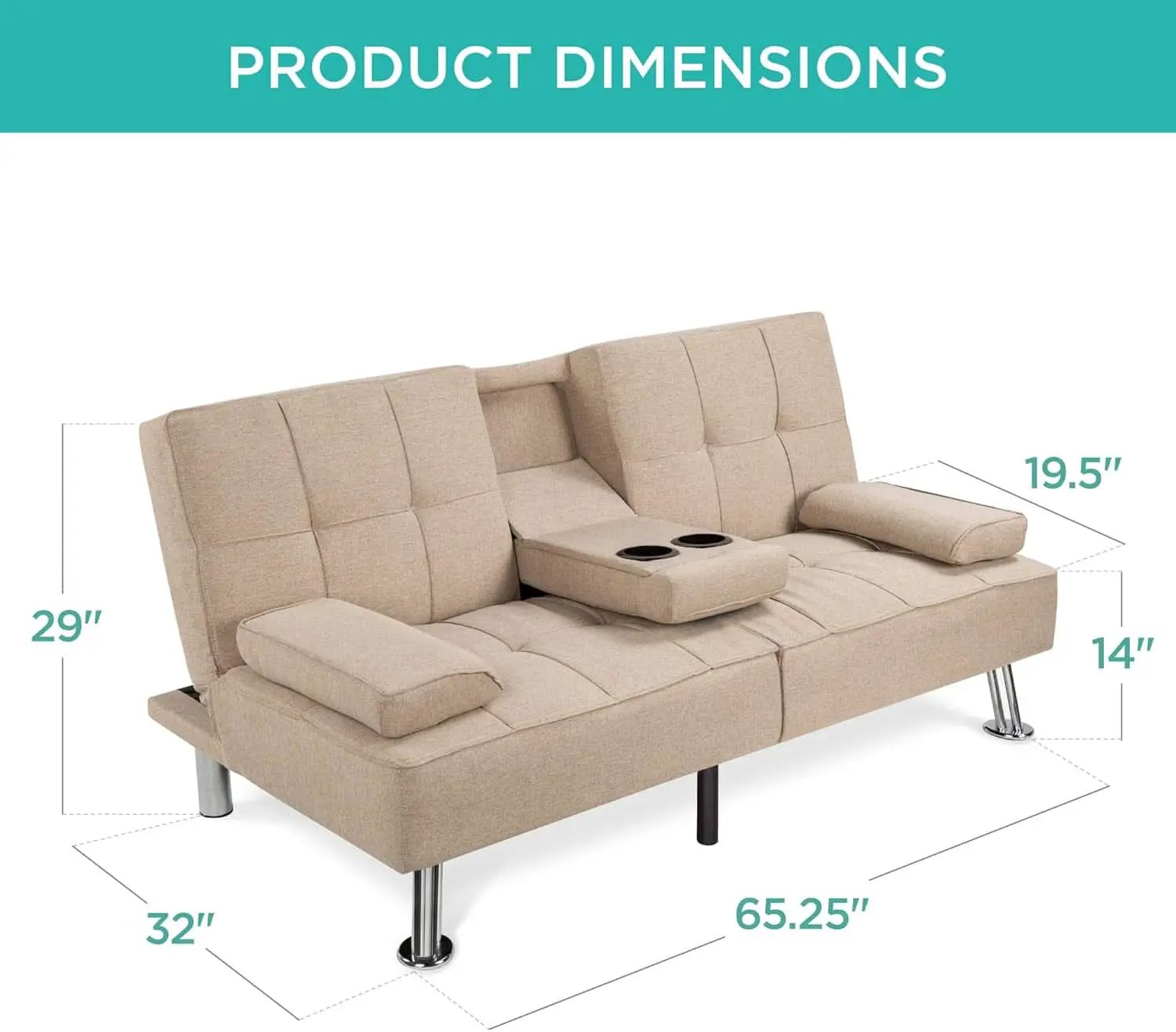 Beige Linen Folding Futon With Three Position Recline from PriceLows™