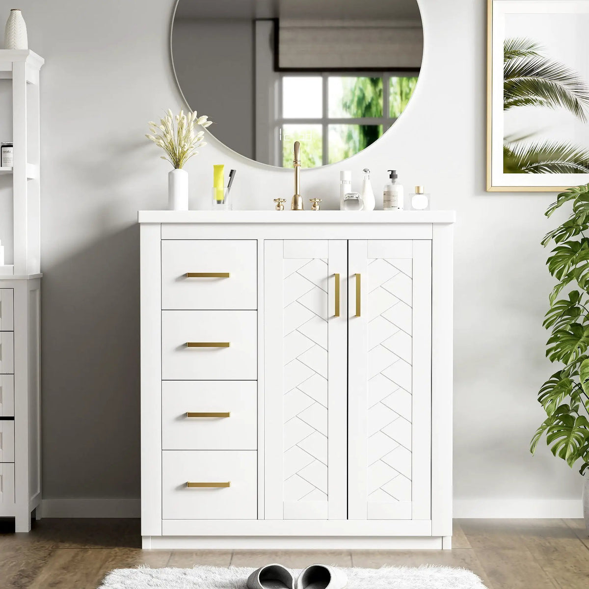 30 Inch Bathroom Vanity | 3 Drawers Soft Close | Solid Wood Ceramic Combo