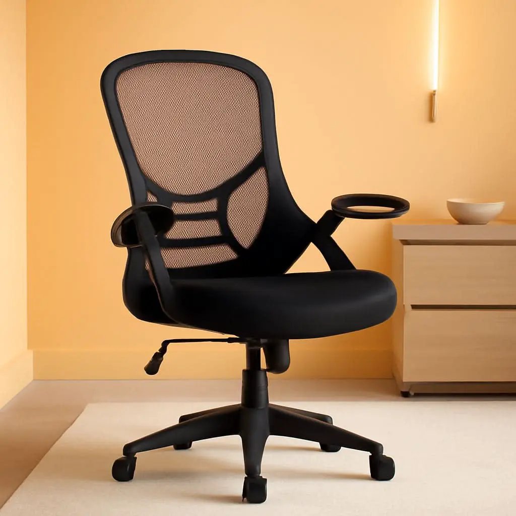 Porter High Back Black Mesh Ergonomic Office Chair With Flip Up Arms from PriceLows™