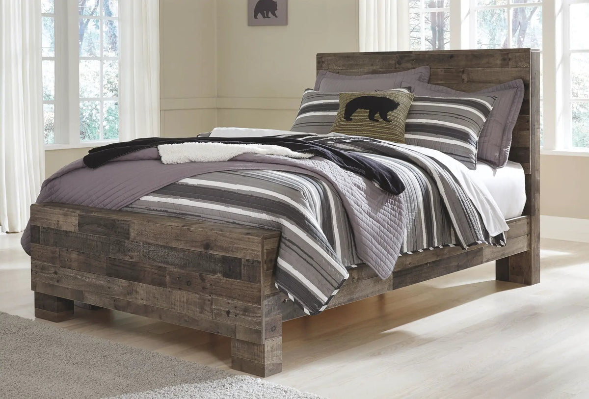Derekson Youth Panel Bedroom Set | 4-Piece | Rustic Butcher Block Finish | Replicated Pine Grain