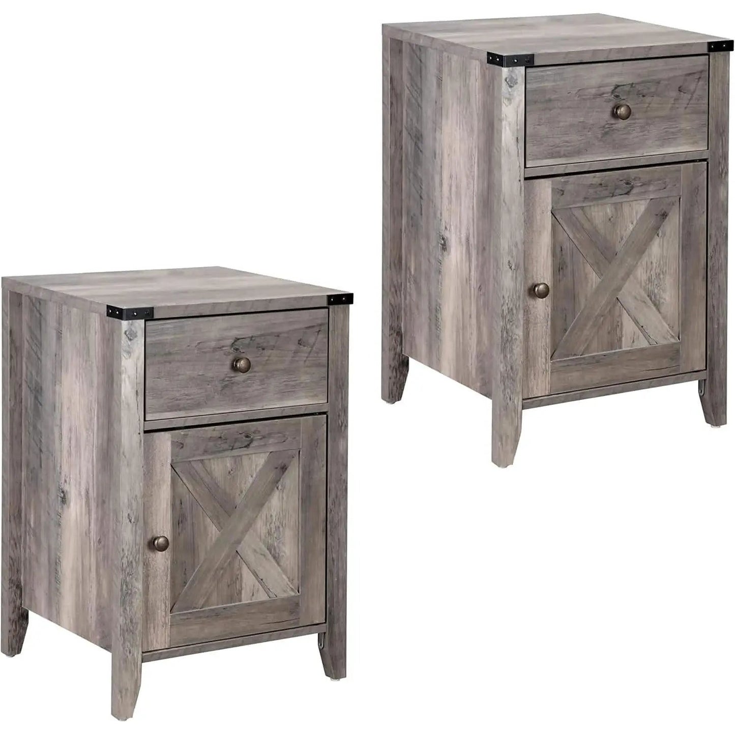 Barnwood Rustic Nightstand With X Shaped Barn Doors Grey from PriceLows™