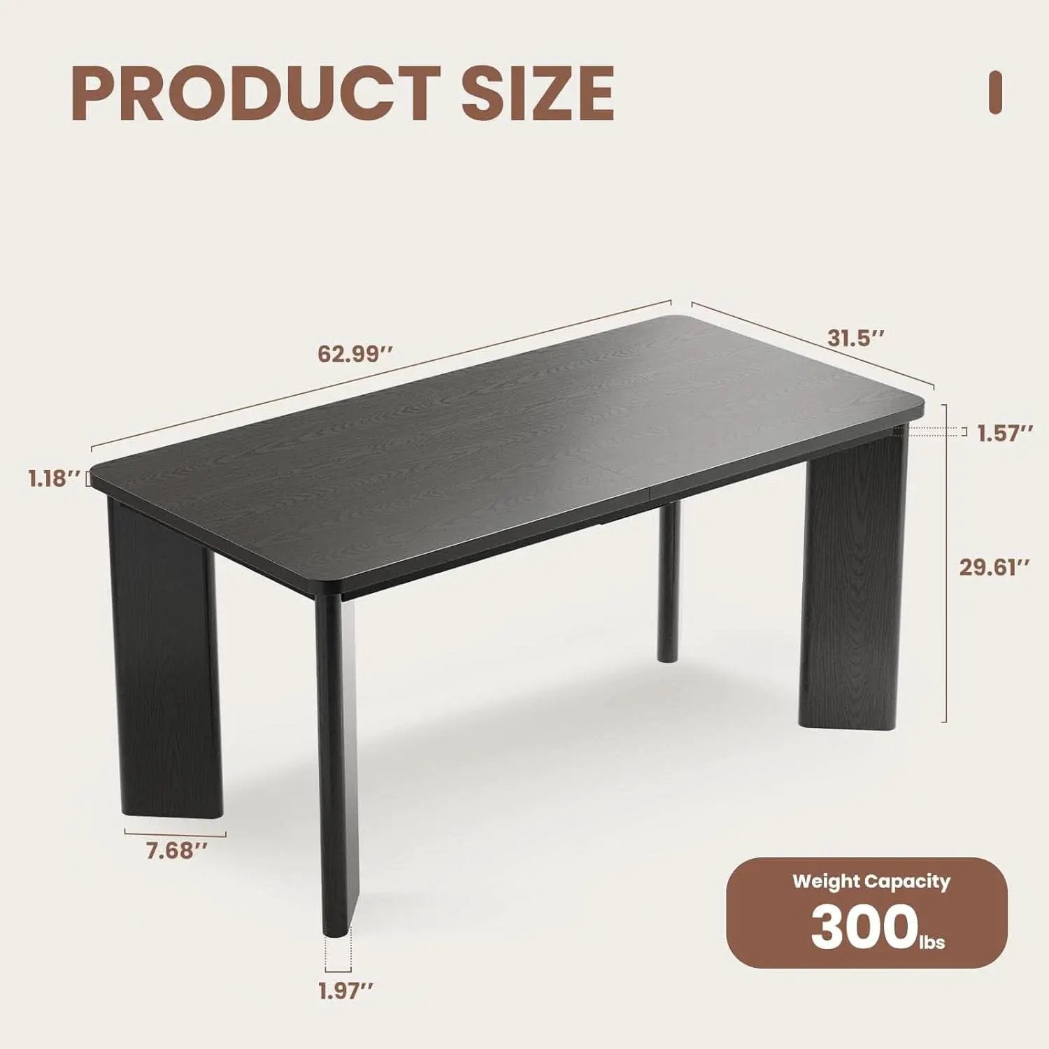 63 Inch Black Rectangular Dining Table Industrial Sturdy from PriceLows™