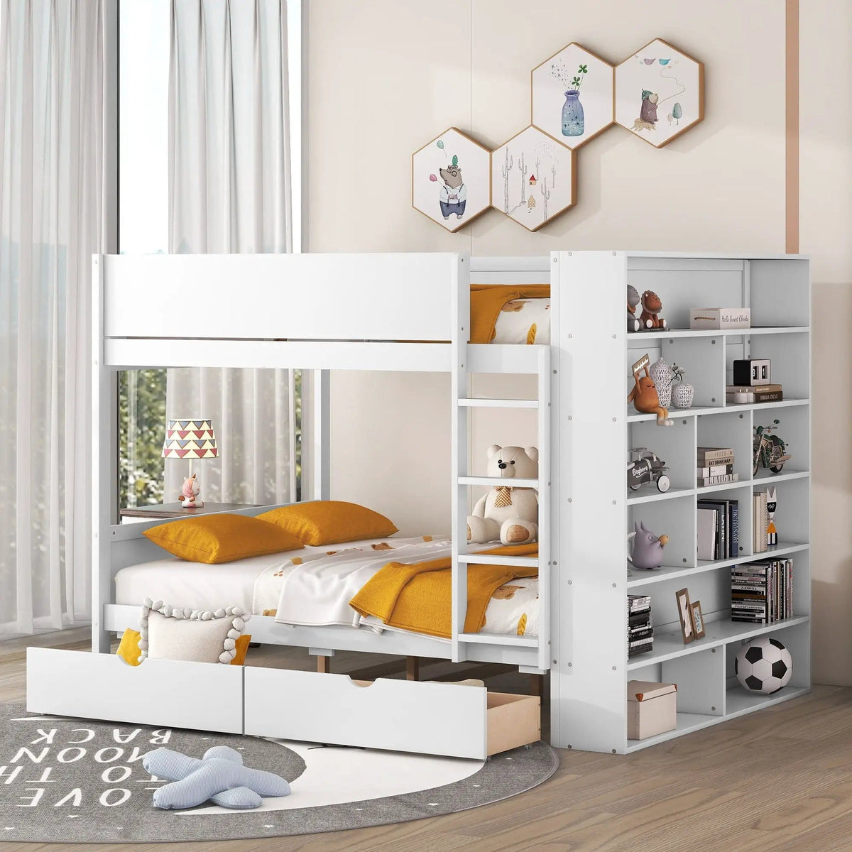 Bunk Bed With 2 Drawers And Multi Layer Cabinet | 2 Pieces | Pine Wood | Bedroom