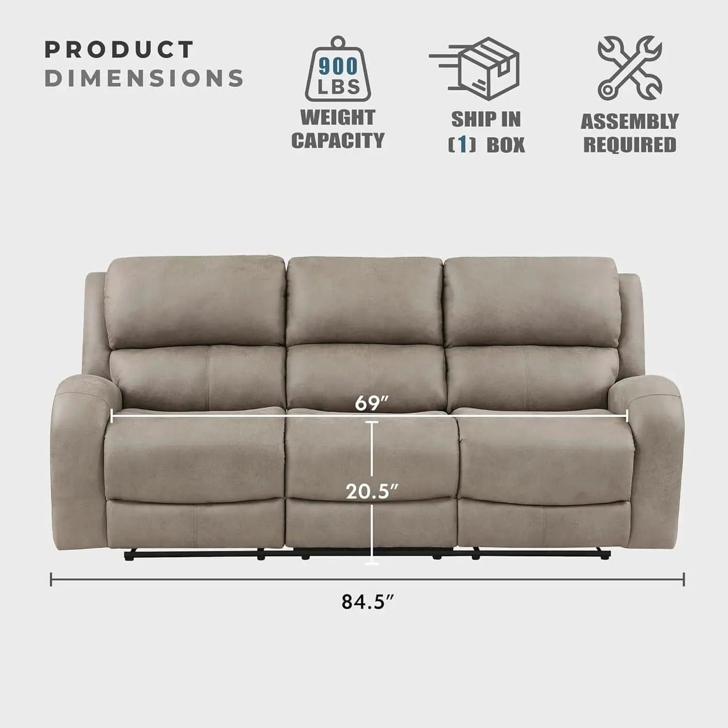 84.5 Inch Brown Recliner Couch Living Sofa Home Theater from PriceLows™