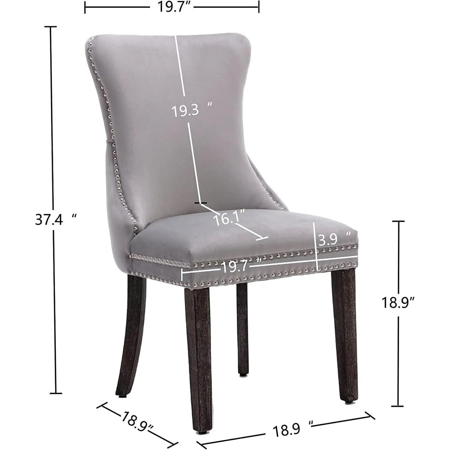 Set Of 2 Light Gray Velvet Tufted Wingback Dining Chairs Nailhead from PriceLows™