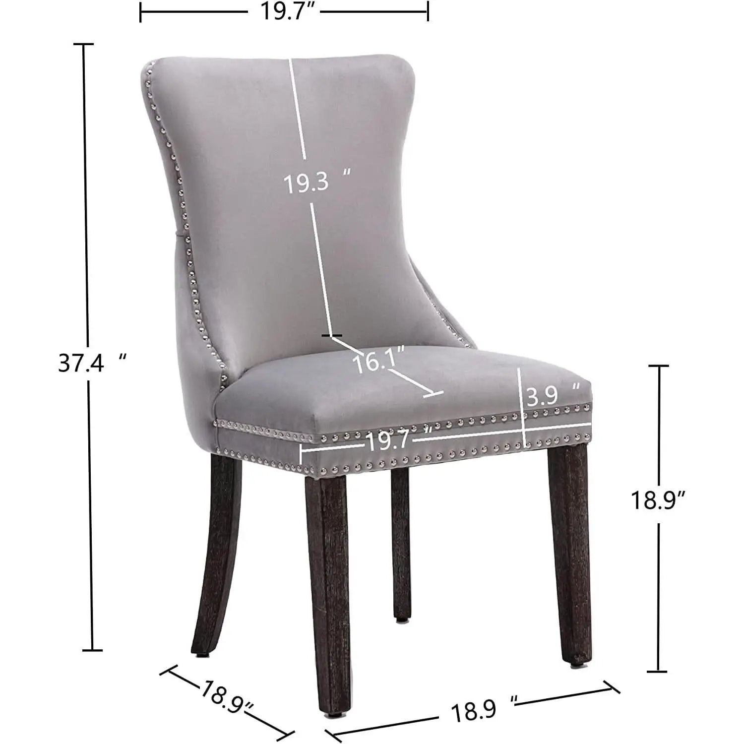 Set Of 2 Light Gray Velvet Tufted Wingback Dining Chairs Nailhead from PriceLows™