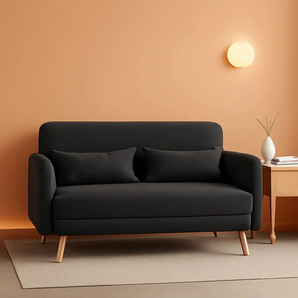 46-Inch Small Modern Fabric Loveseat Dark Gray Solid Wood Legs from PriceLows™