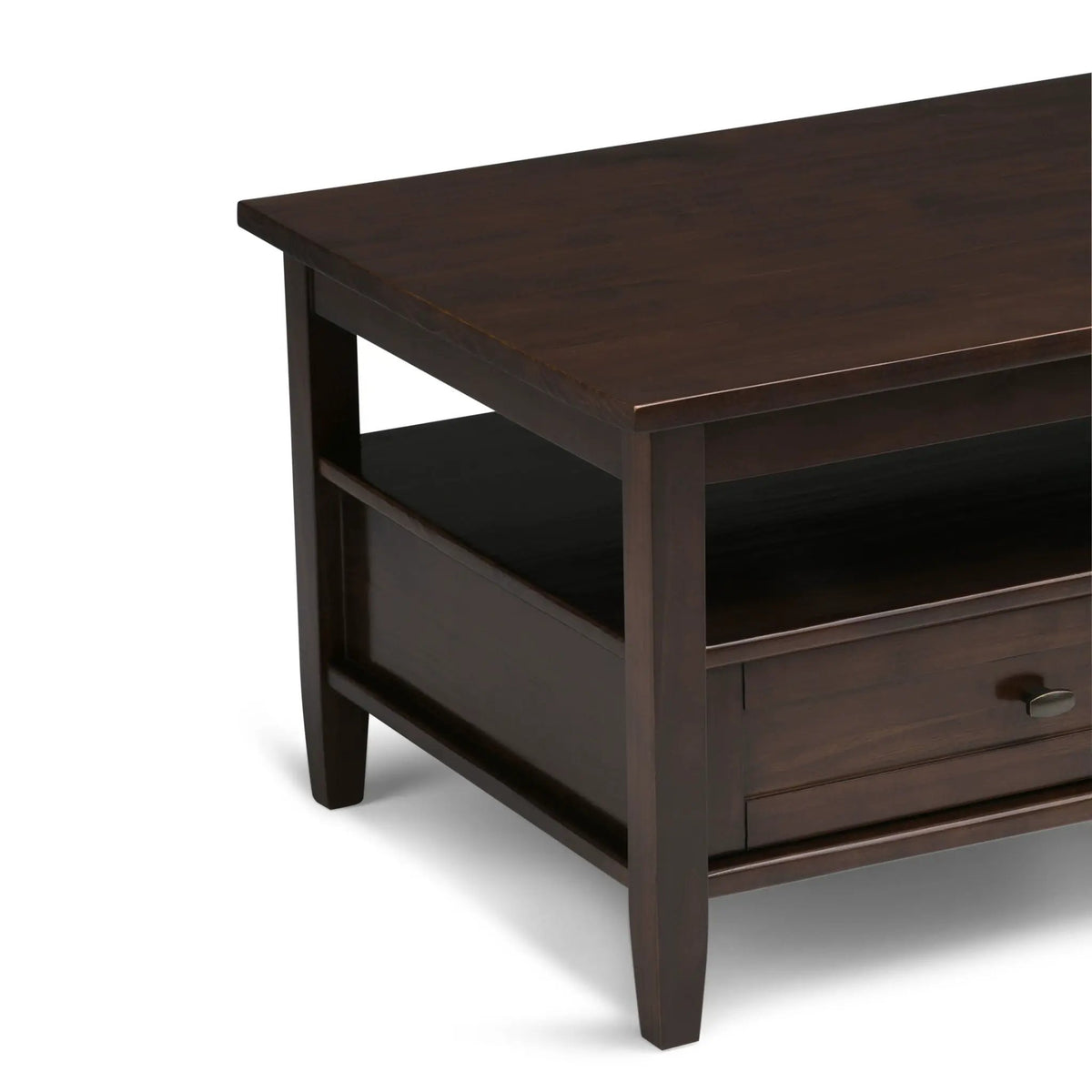 Warm Shaker Solid Wood Table | Bottom Drawer | Open Shelf Storage