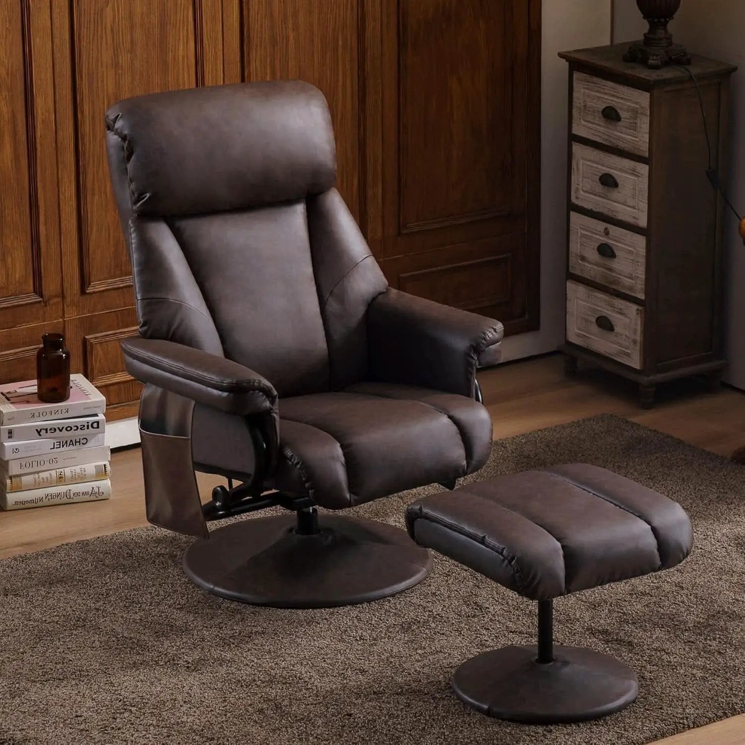 Swivel Recliner With Ottoman Massage Dark Brown Chair from PriceLows™