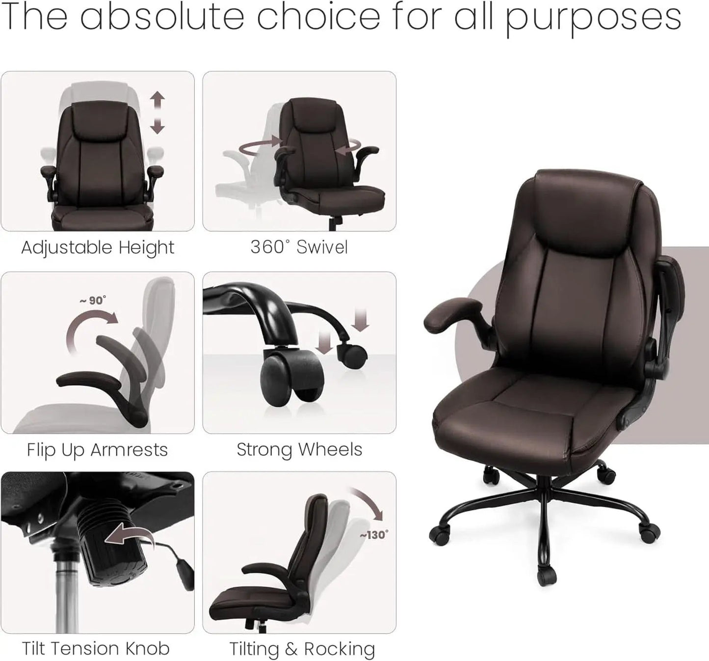 Brown PU Leather Office Chair With Adjustable Height from PriceLows™