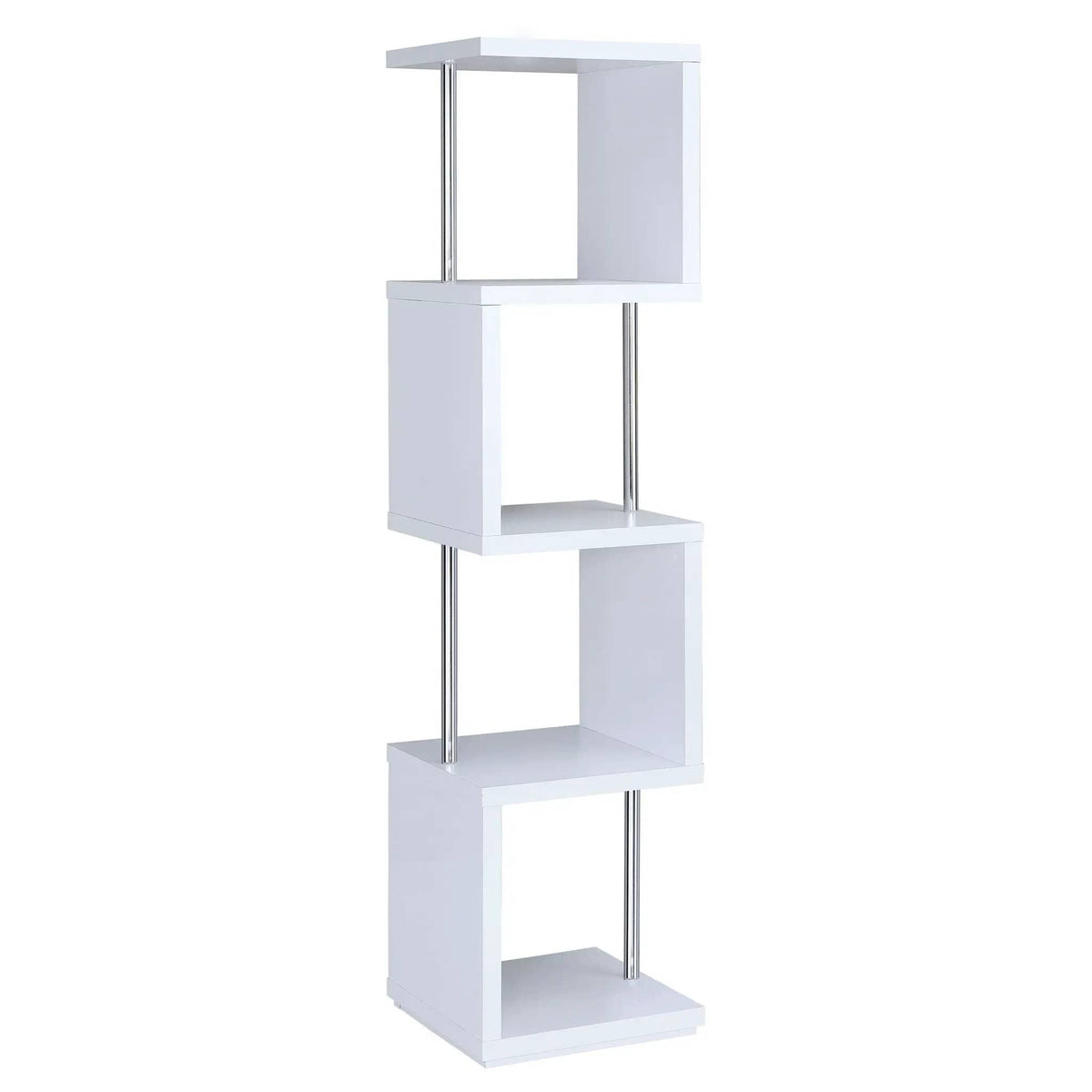 Baxter 67-inch 4-shelf Bookshelf White and Chrome Standard Bookcase | 15.5 x 15.5 x 66.5 in | Steel | Home Office