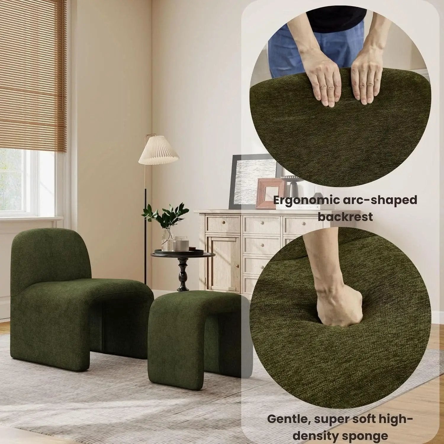 Green Chenille Upholstered Accent Chair With Ottoman from PriceLows™