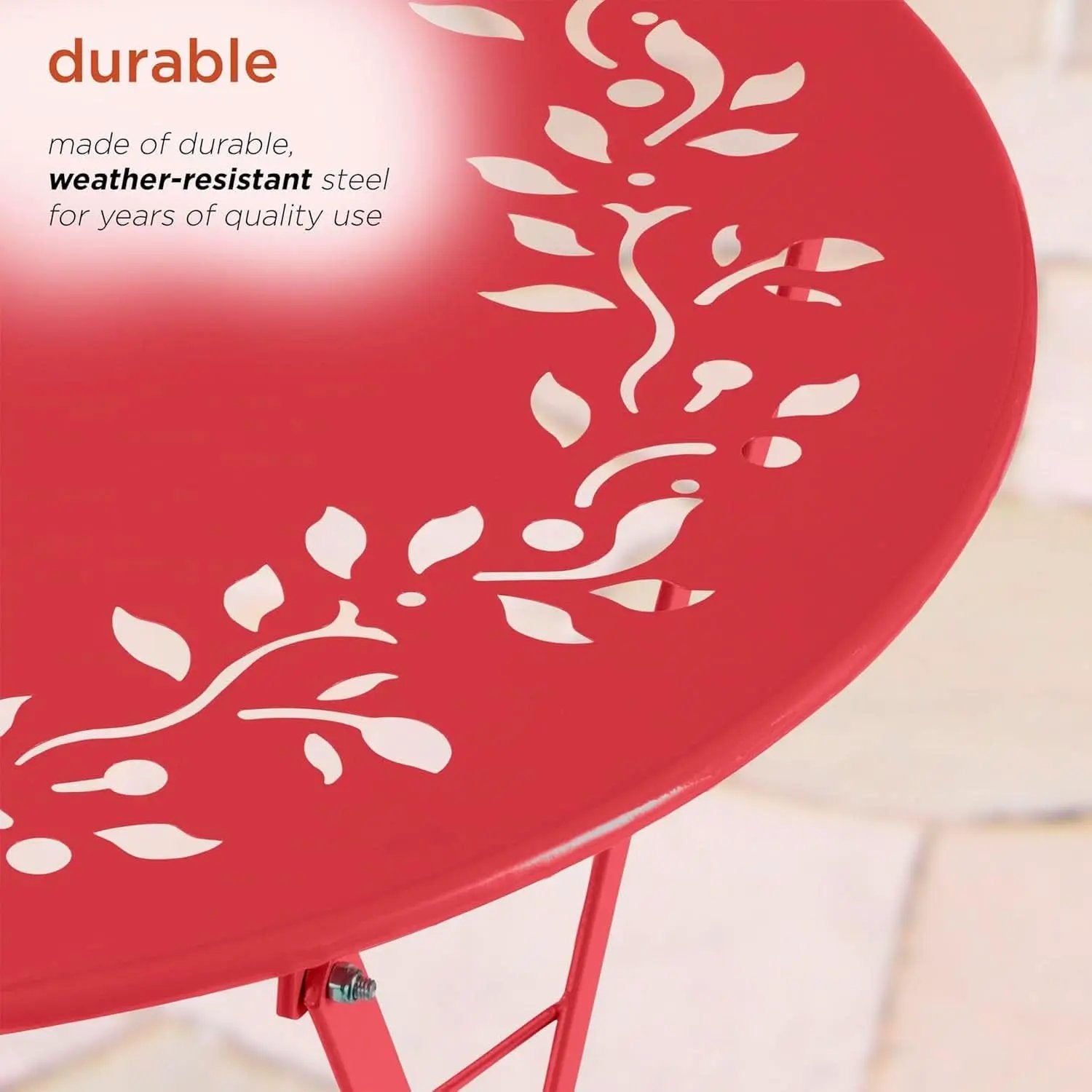 Indoor Outdoor 3 Piece Folding Bistro Set Red Table Chairs from PriceLows™