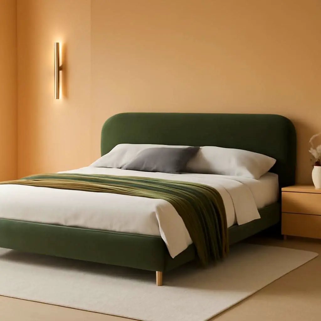 King Size Olive Green Boucle Upholstered Platform Bed from PriceLows™