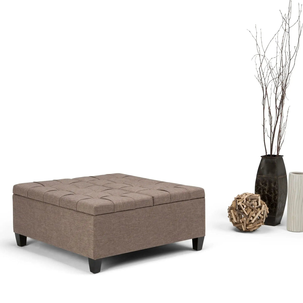 Coffee Table Storage Ottoman | Lift Top Hinge | Solid Wood Base | Large Square
