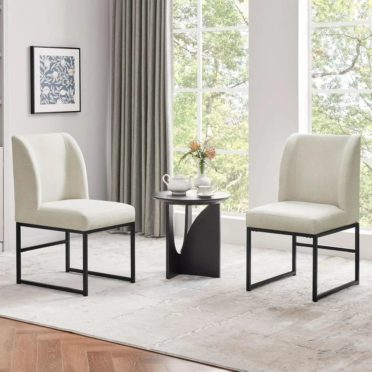 Beige Upholstered Dining Chairs Mid Back With Metal Legs 2 from PriceLows™