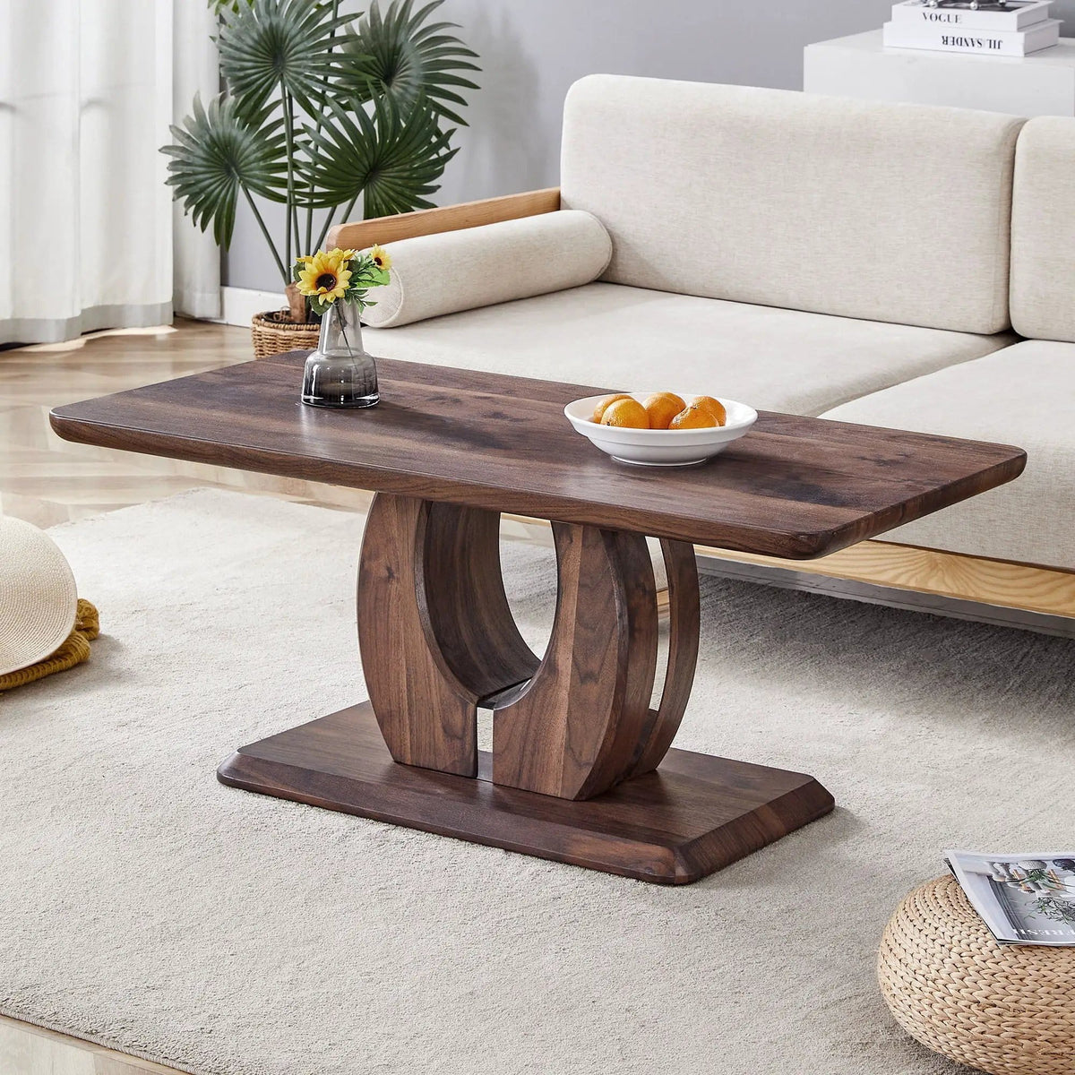 Modern, Minimalist Rectangular Coffee Table | 43.3 x 22.4 x 18.3 in | Walnut | Living Room