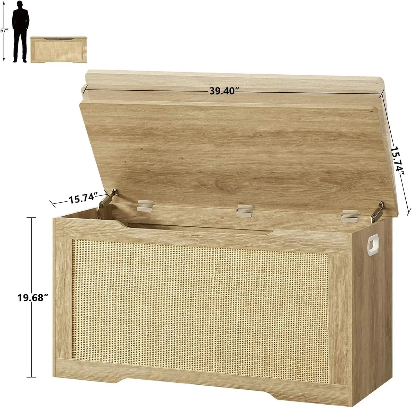 Natural 39.4 Inch StorageChest With Hinges Durable from PriceLows™