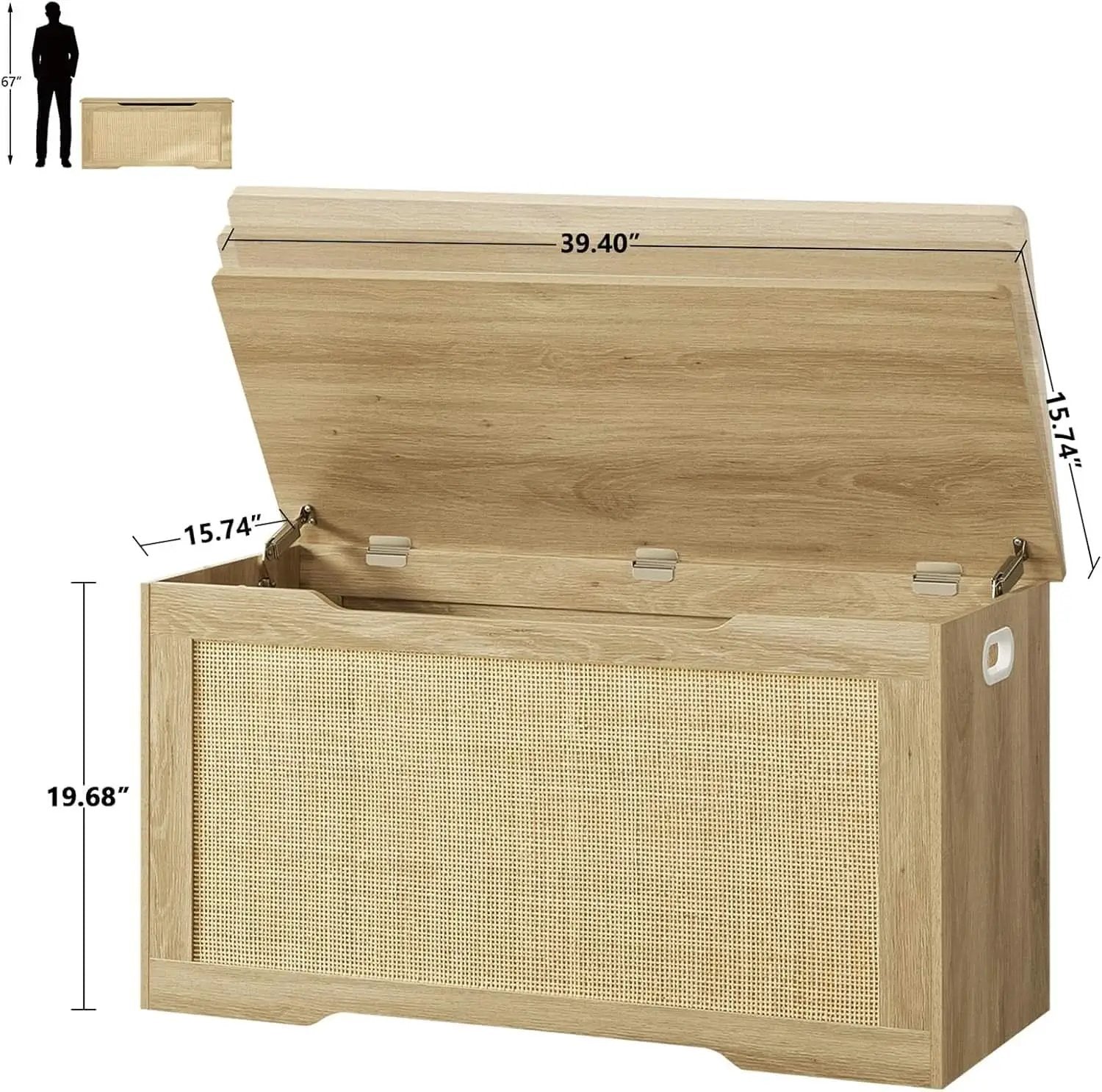 Natural 39.4 Inch StorageChest With Hinges Durable from PriceLows™