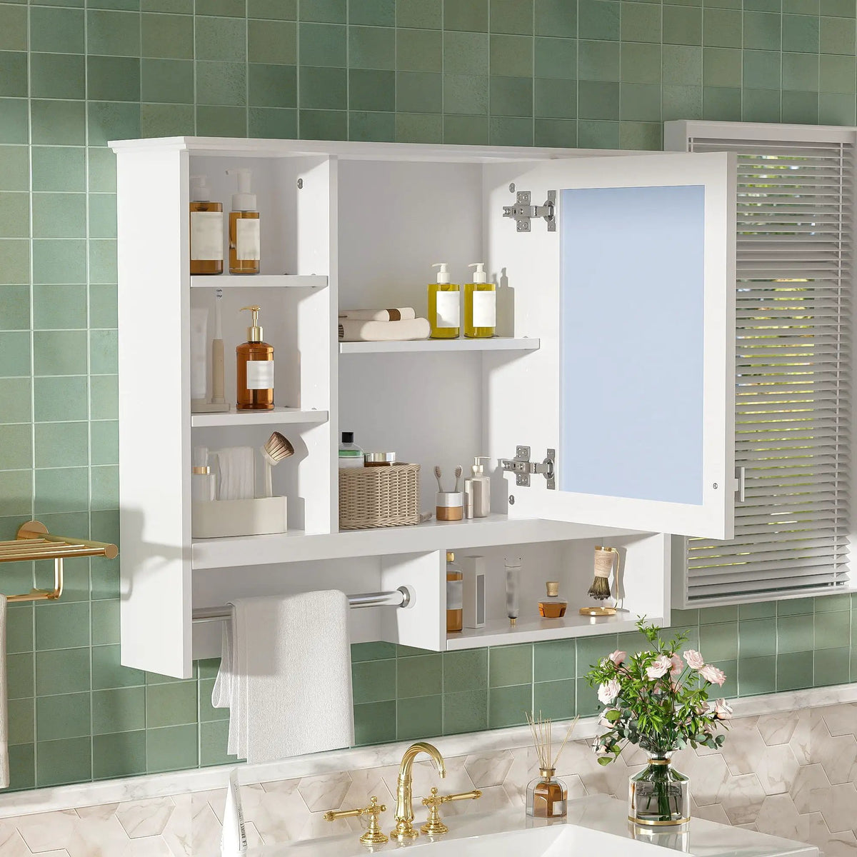 Wall Mount Mirror Cabinet | Adjustable Shelves | Soft Close Hinges | White