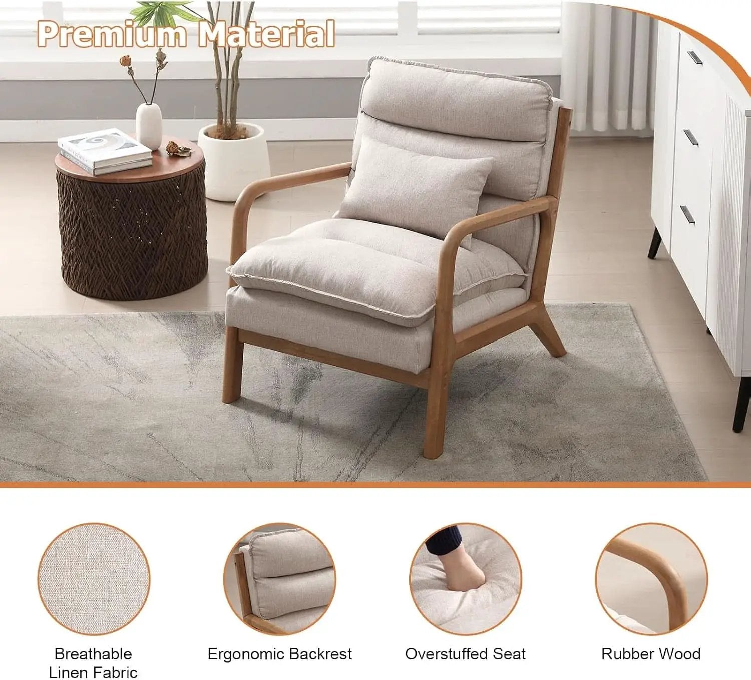 Beige Mid Century Modern Upholstered Accent Armchair from PriceLows™