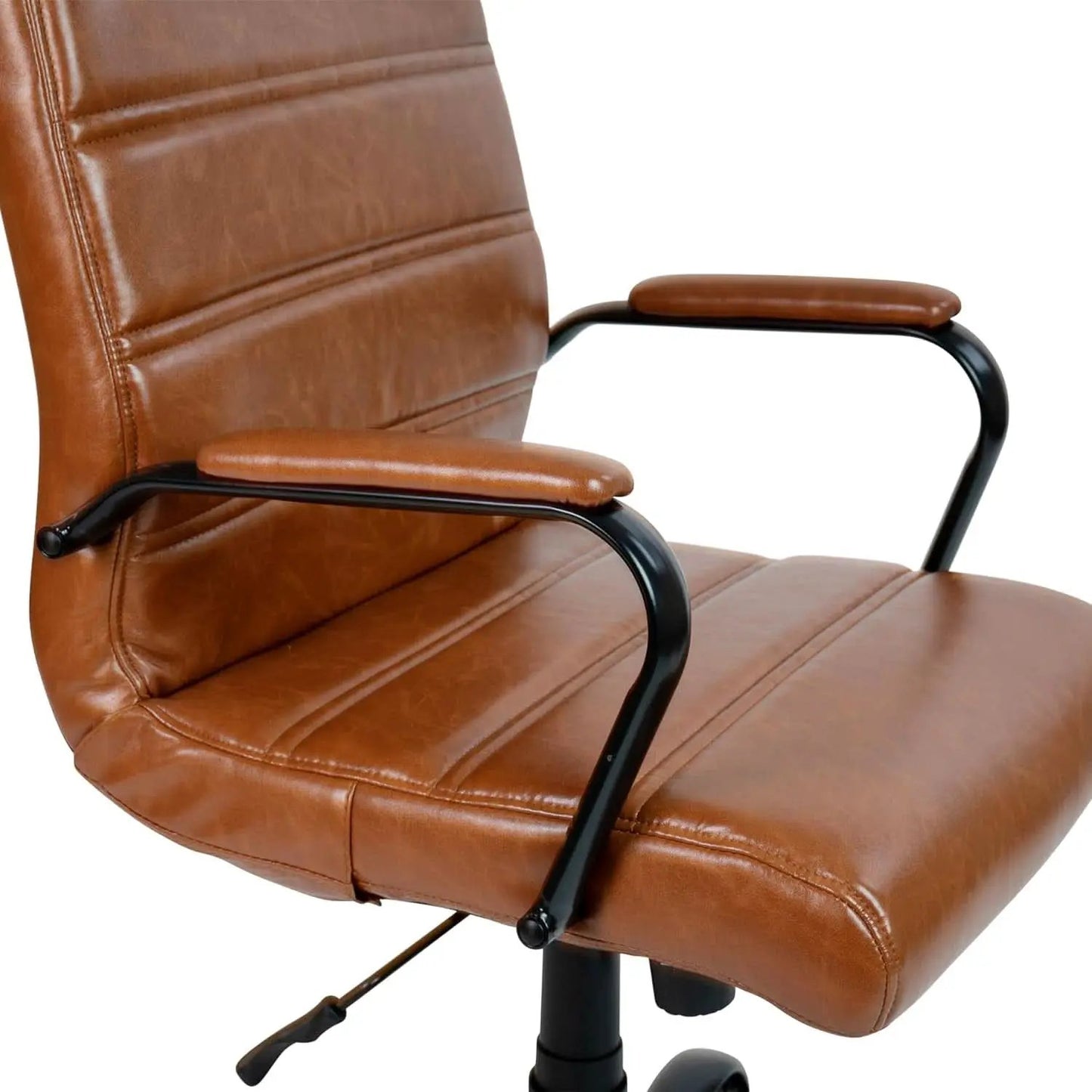Whitney Mid-Back Leather Desk Chair Brown Black Adjustable Height from PriceLows™
