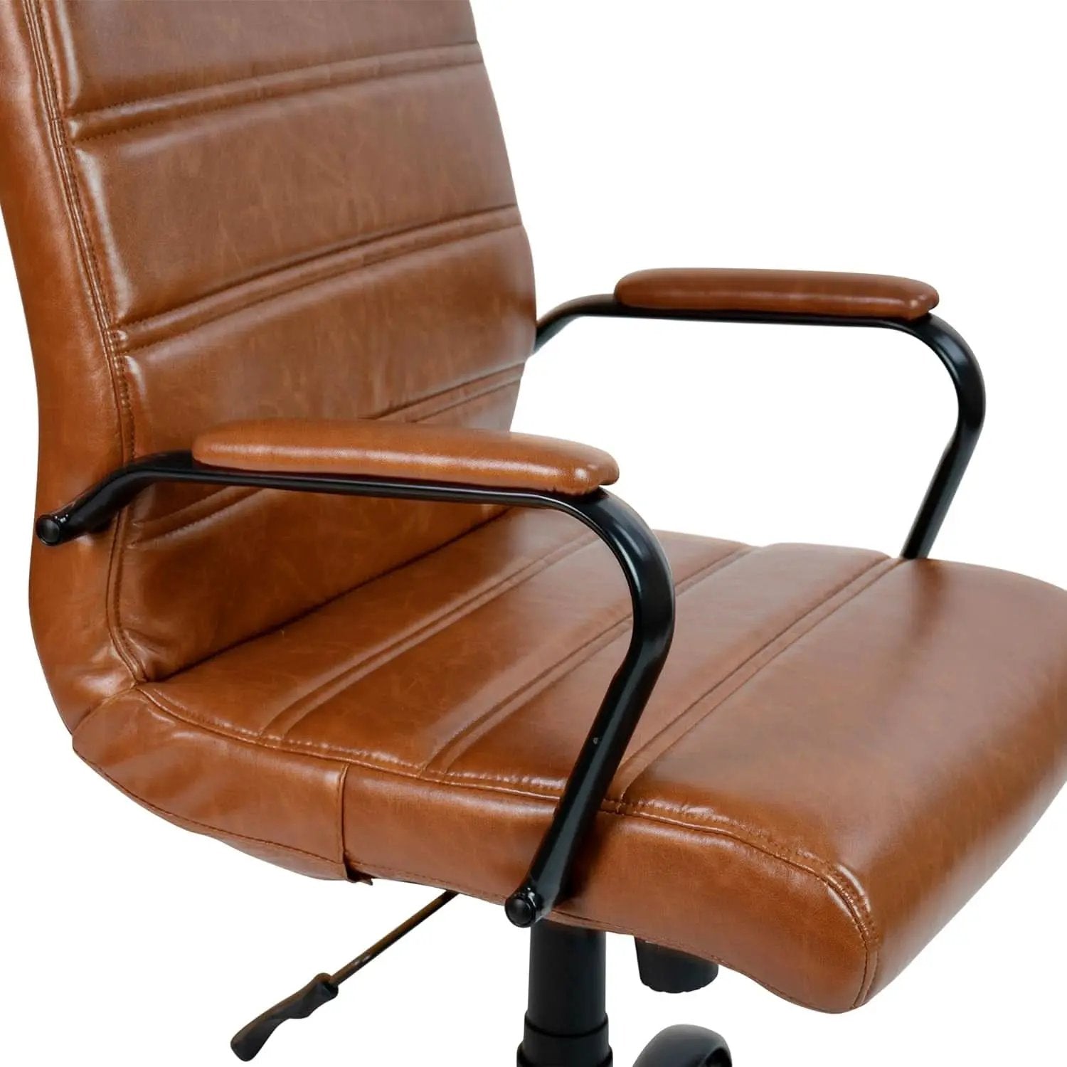 Whitney Mid-Back Leather Desk Chair Brown Black Adjustable Height from PriceLows™