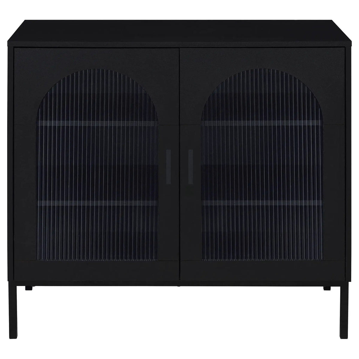 Jess 2-door Arched Fluted Glass Accent Cabinet | 37 x 16.25 x 35.75 in | Engineered Wood & Tempered Glass | Black