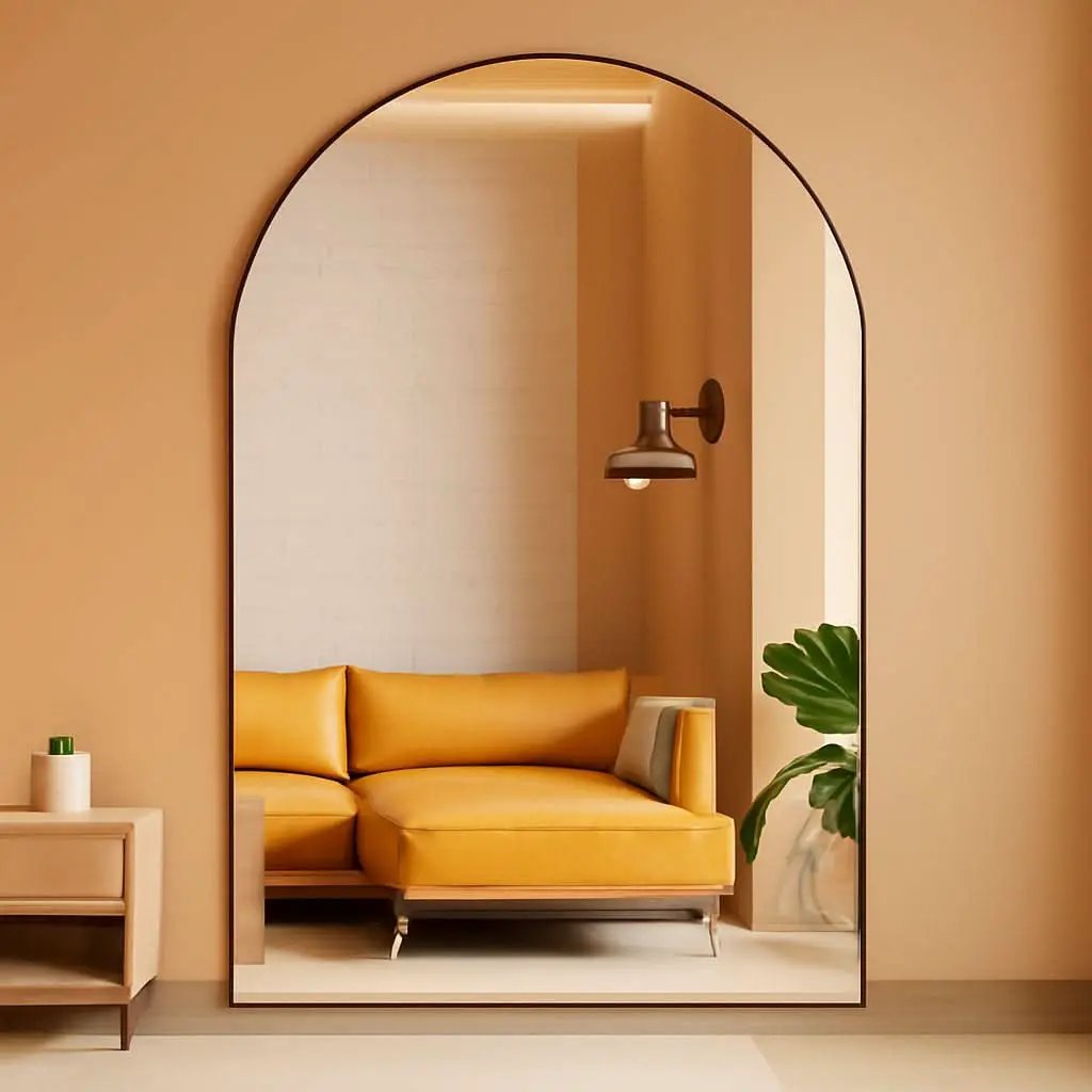 24x36 Inch Black Arched Wall Mounted Mirror With Brushed Metal Frame For Bathroom Vanity from PriceLows™