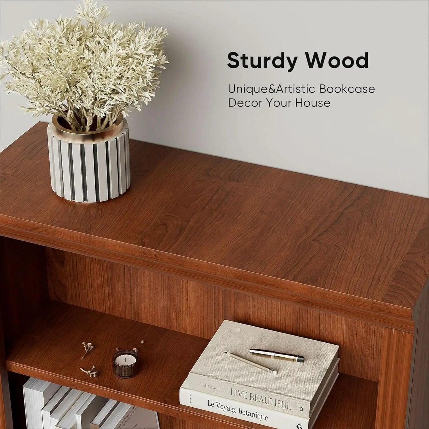 Five Shelf Tall Bookcase 72 Inch Cherry Wood Open Display from PriceLows™