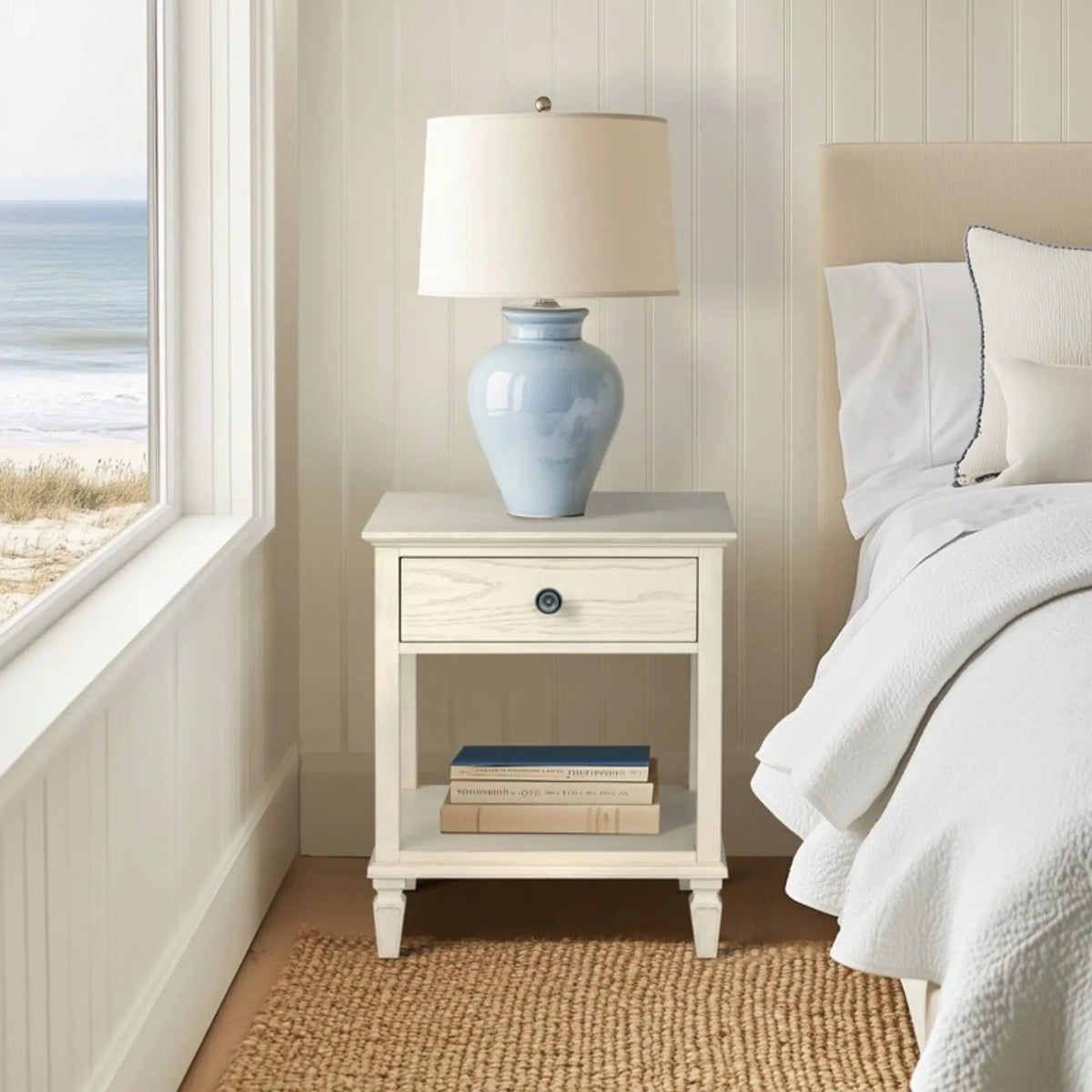 Victoria Bedside Table | Aged Brown Oak Finish | Drawer And Open Shelf | Wire Brush Detail