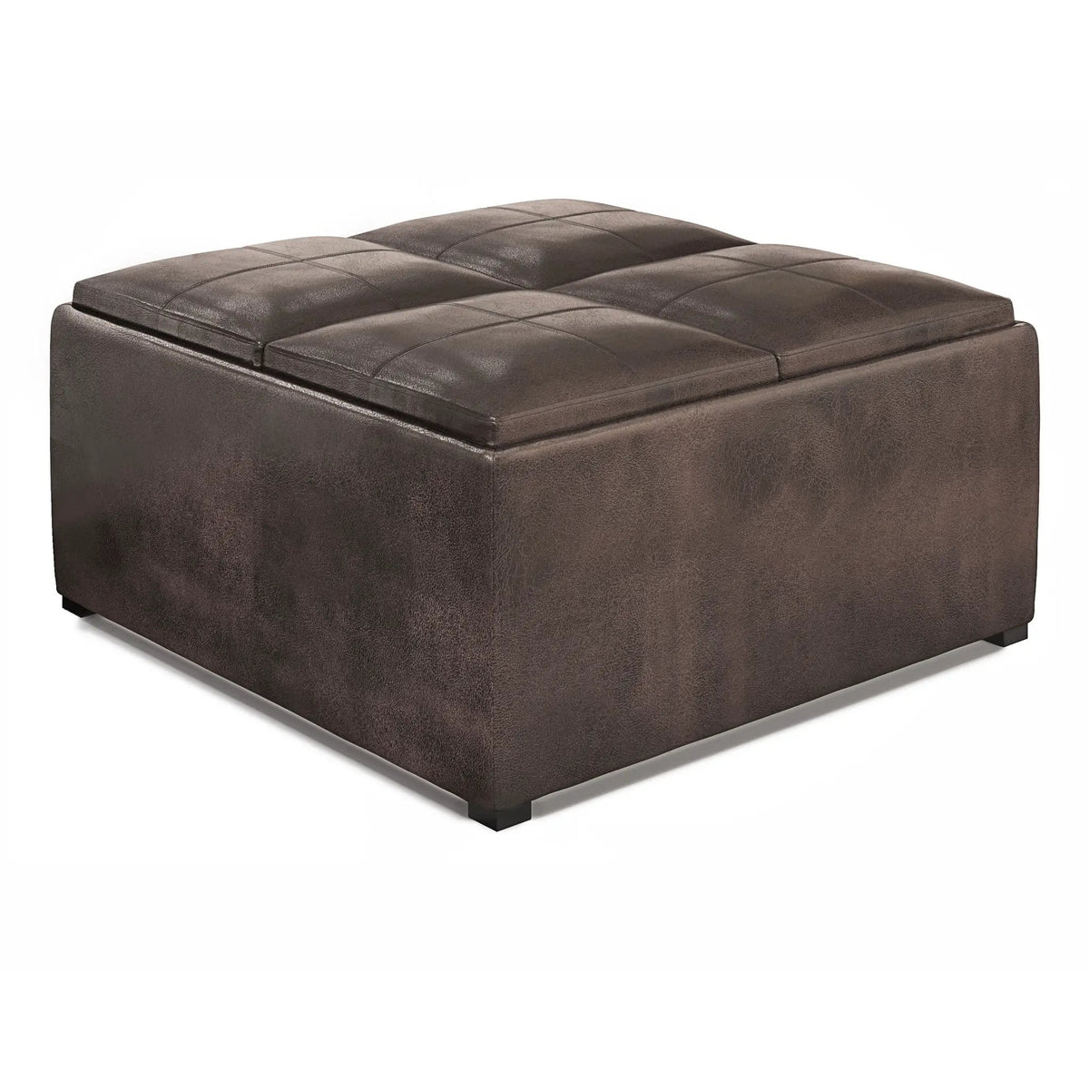Avalon Upholstered Storage Ottoman | Vegan Leather | Four Flip Over Serving Trays | 35 Inch Width