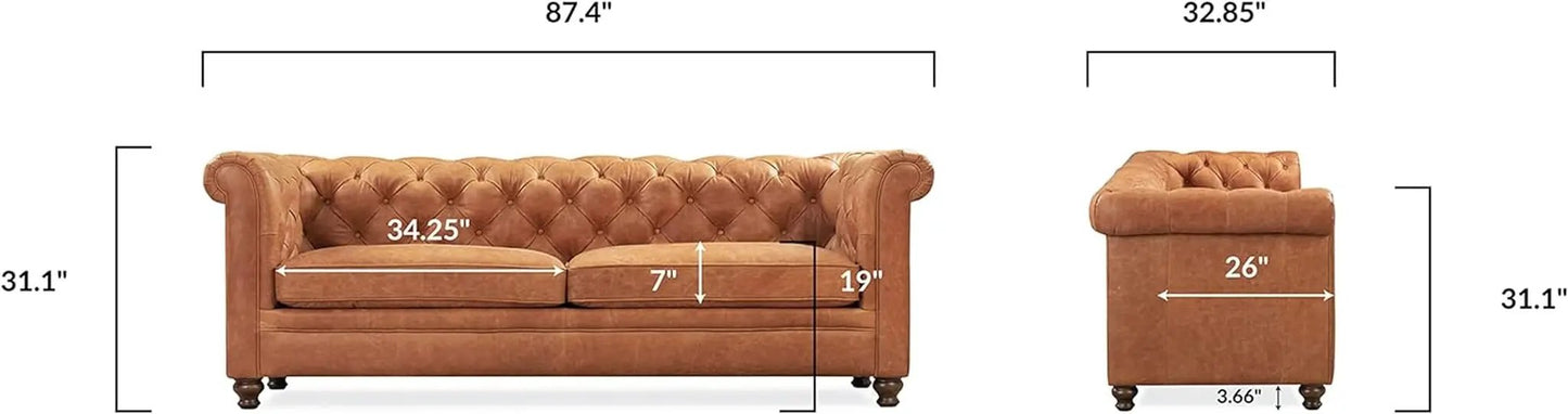 Lyon 87.4 Inch Cognac Tan Sofa Full Grain Leather Finish from PriceLows™