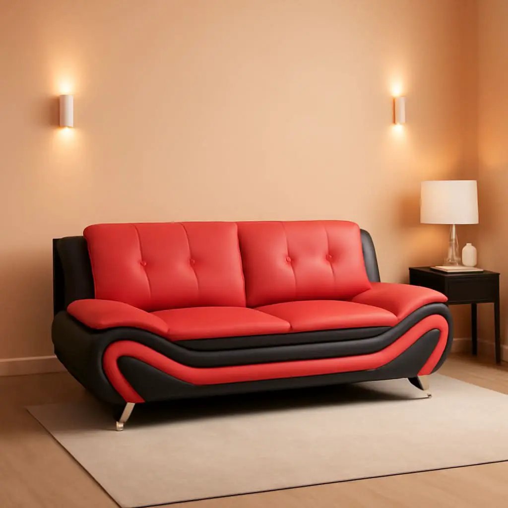 Faux Leather Living Room Sofa Set Red Black Loveseat from PriceLows™