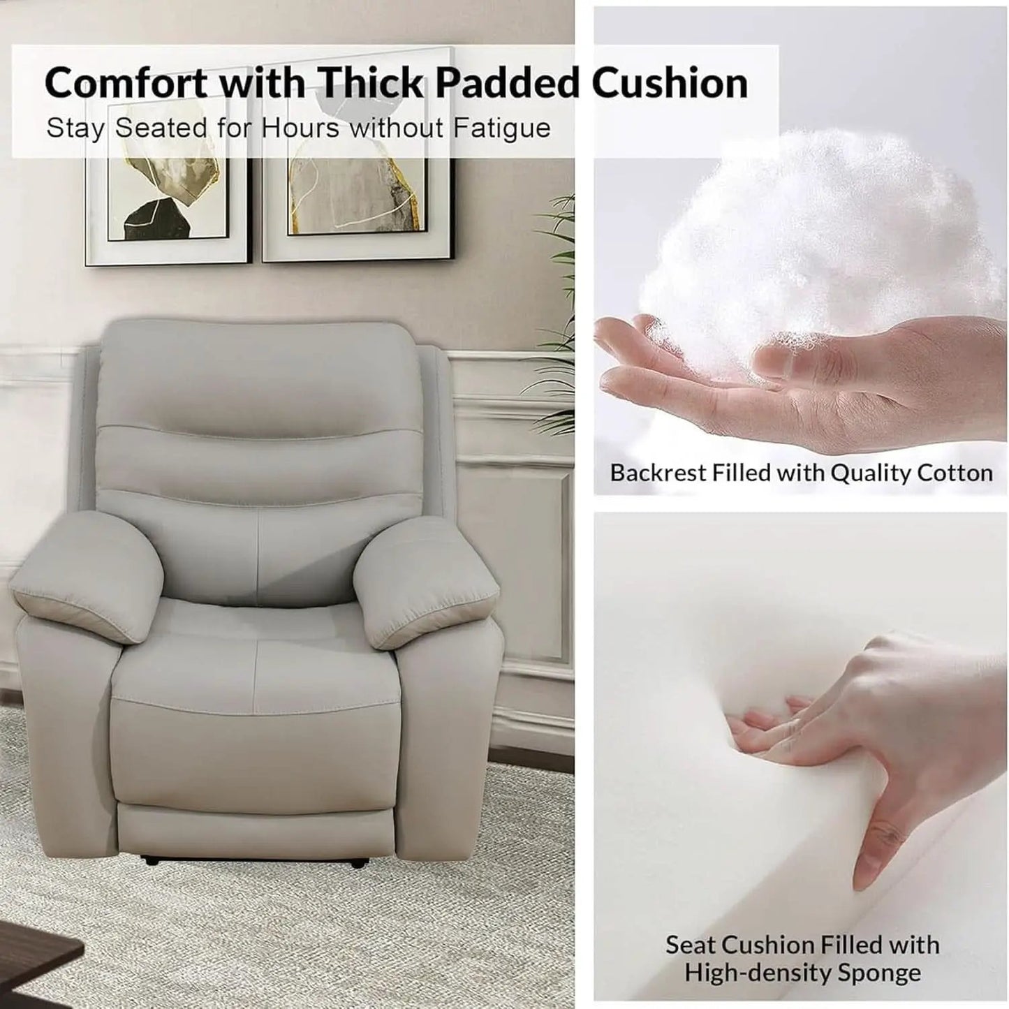 Genuine Leather Power Recliner Sofa Set 3 Piece Light Grey from PriceLows™