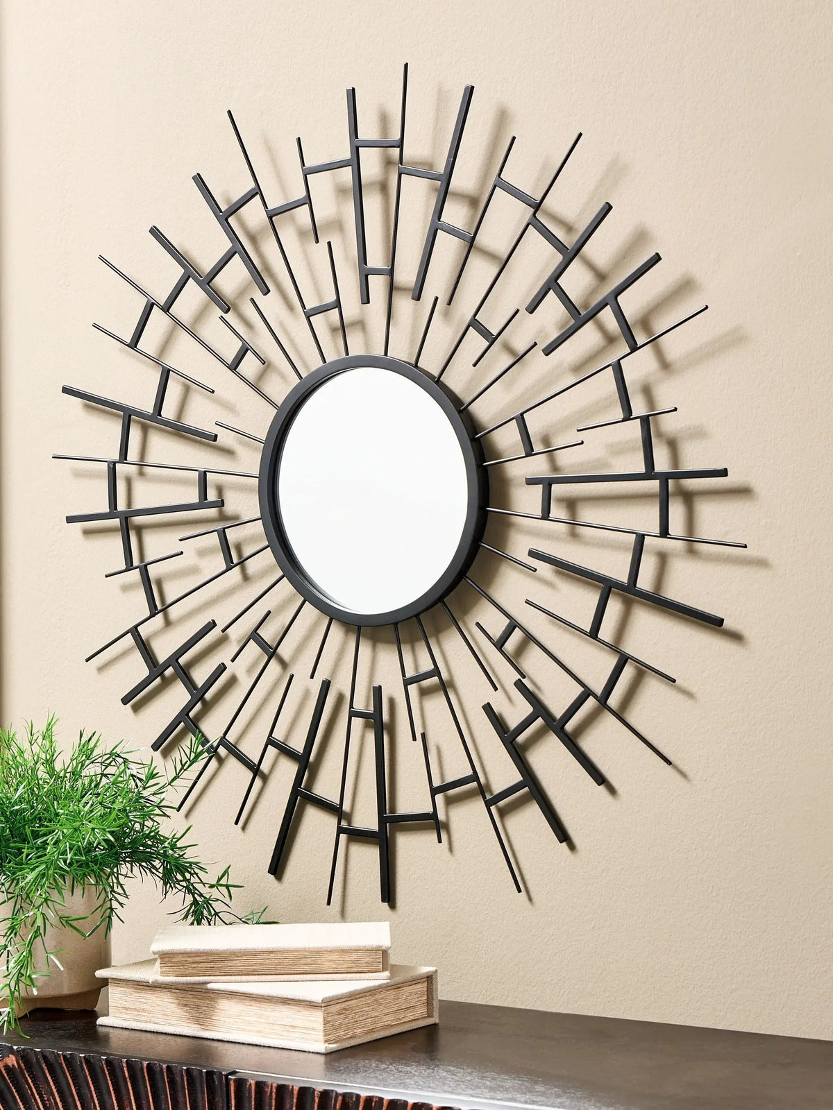 Garrenworth Accent Mirror | Black Metal Frame | 32.13 Inch Square | Wall Mounted