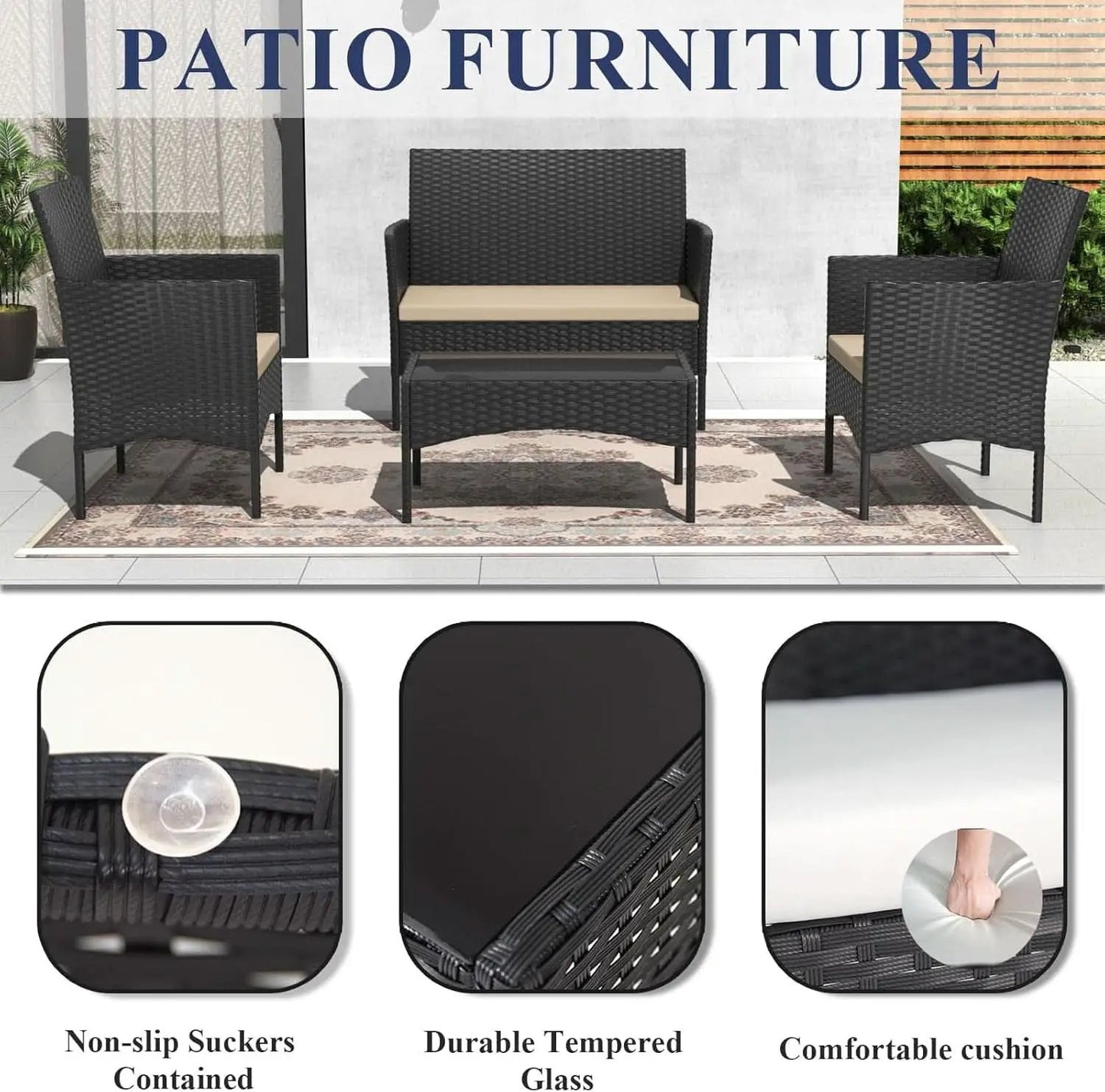 Stylish Four Piece Outdoor Rattan Patio Furniture Set from PriceLows™