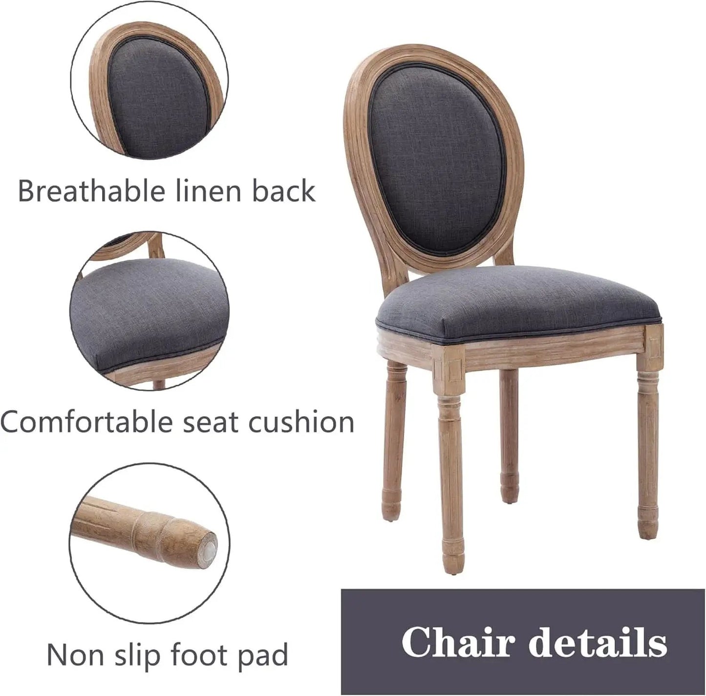 French Country Dining Chairs Set of 4 Oak Wood Round Back from PriceLows™