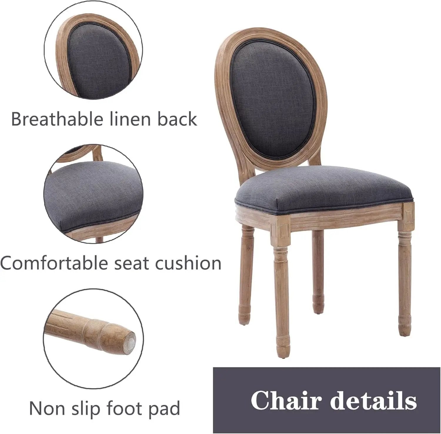 French Country Dining Chairs Set of 4 Oak Wood Round Back from PriceLows™