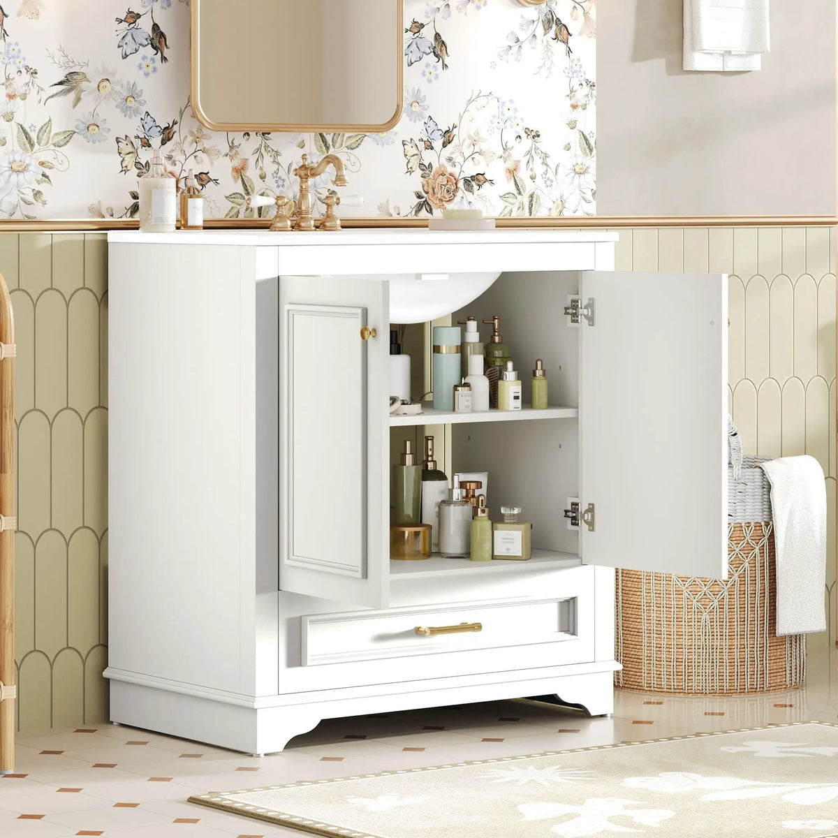 30 Inch Bathroom Vanity | Poplar Wood Frame | 2 Soft Closing Doors | Adjustable Shelf
