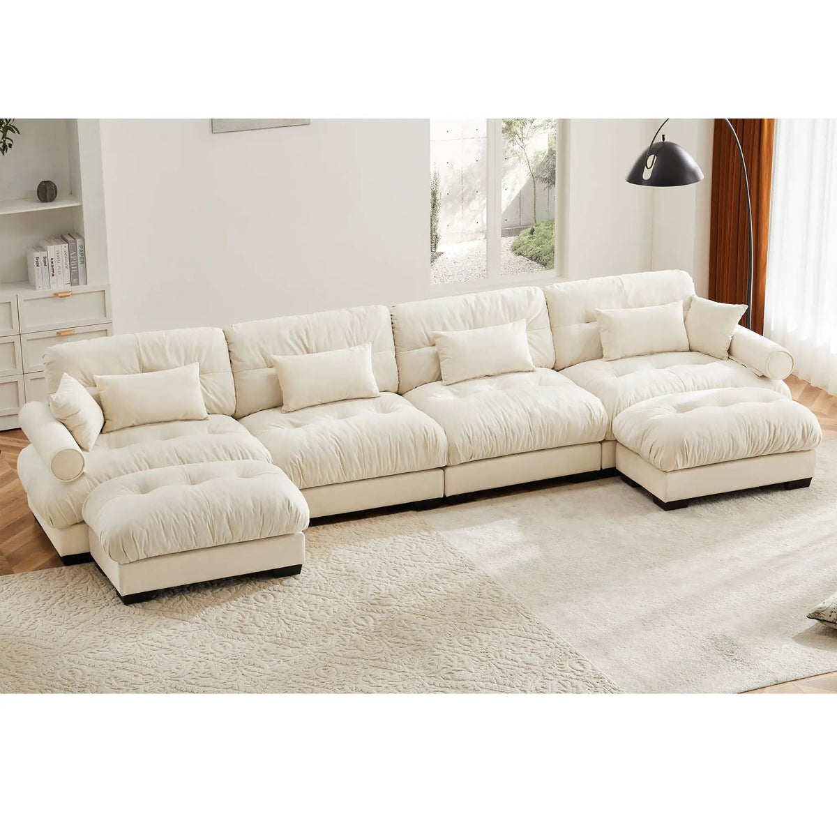 Modular Sectional Sofa | Deep Comfort Cushions | Vintage Fabric Ottoman
