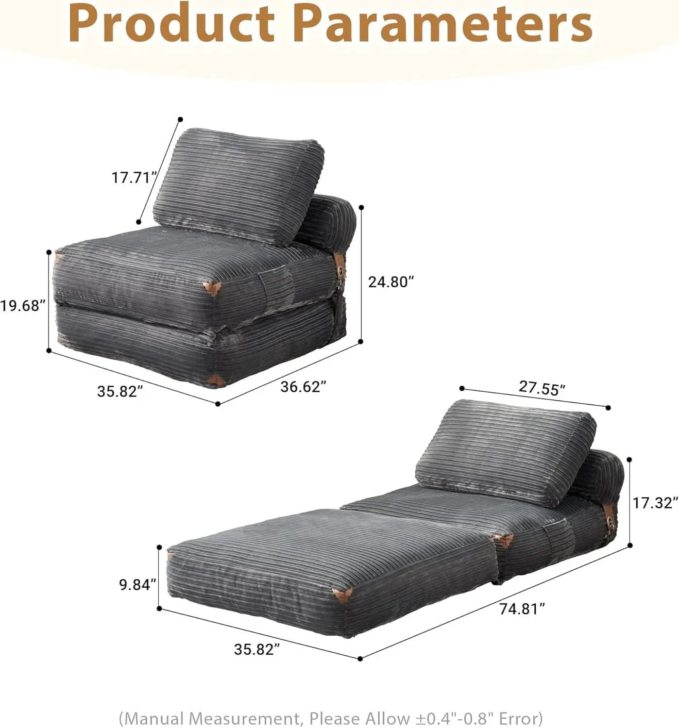 75Inch Grey Foldable Convertible Sofa Bed SleeperCouch from PriceLows™