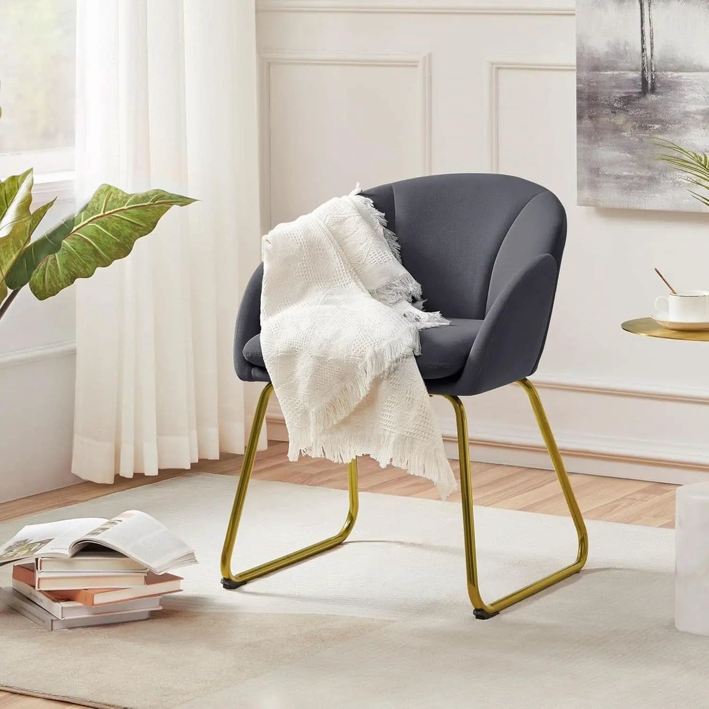 Flower Shape Velvet Armchair With Golden Legs Dark Gray from PriceLows™