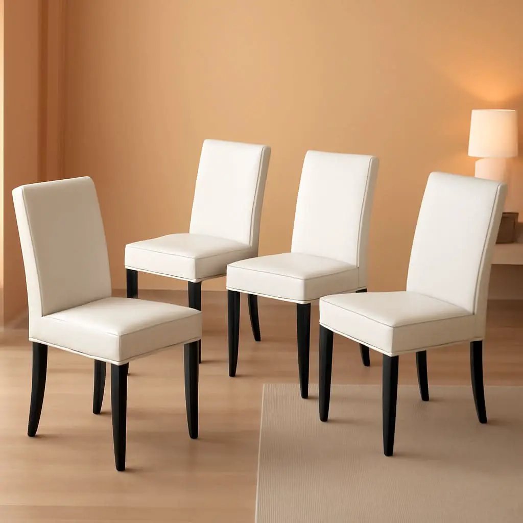Dining Chair Set Of 4 White Faux Leather Parson Chairs from PriceLows™