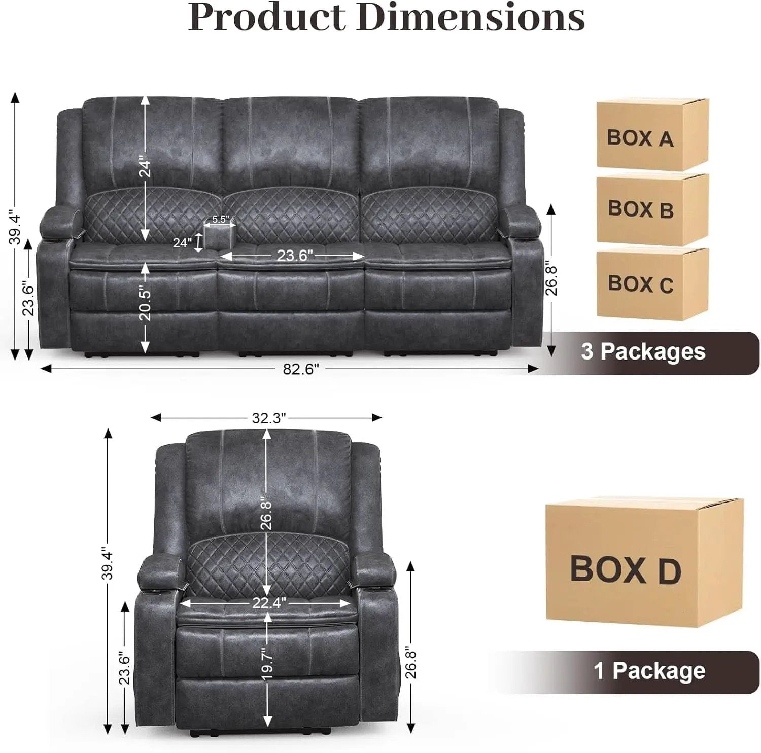 Grey 3 Seater Recliner Sofa Set With Removable Console For Living Room Comfort And Style from PriceLows™