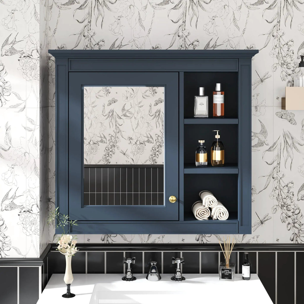 Modern Wall Mounted Medicine Cabinet | 3 Open Shelves | Mirror Door