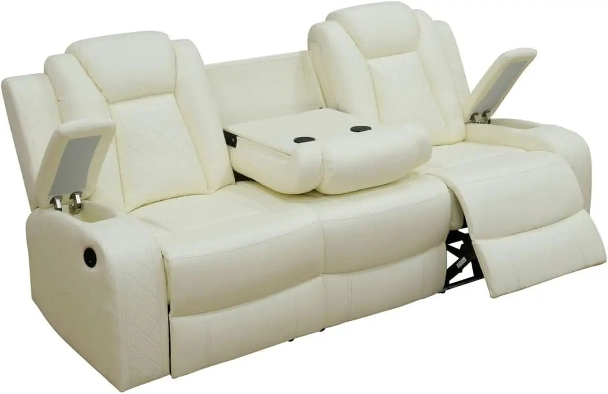 White Power Recliner Sofa With LED Lighting USB Charging from PriceLows™